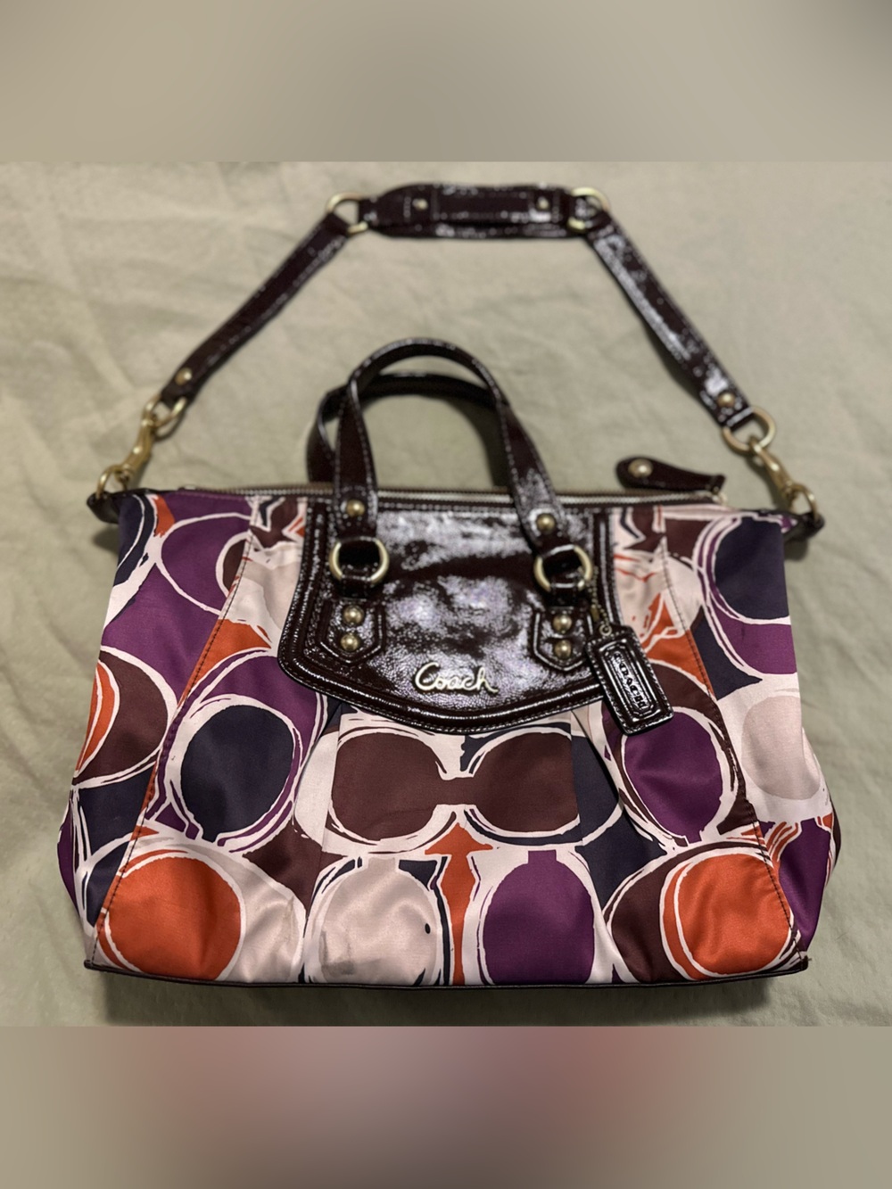 Coach Ashley Satchel Scarf Purple, Orange & Brown Signature Circle Shoulder Bag